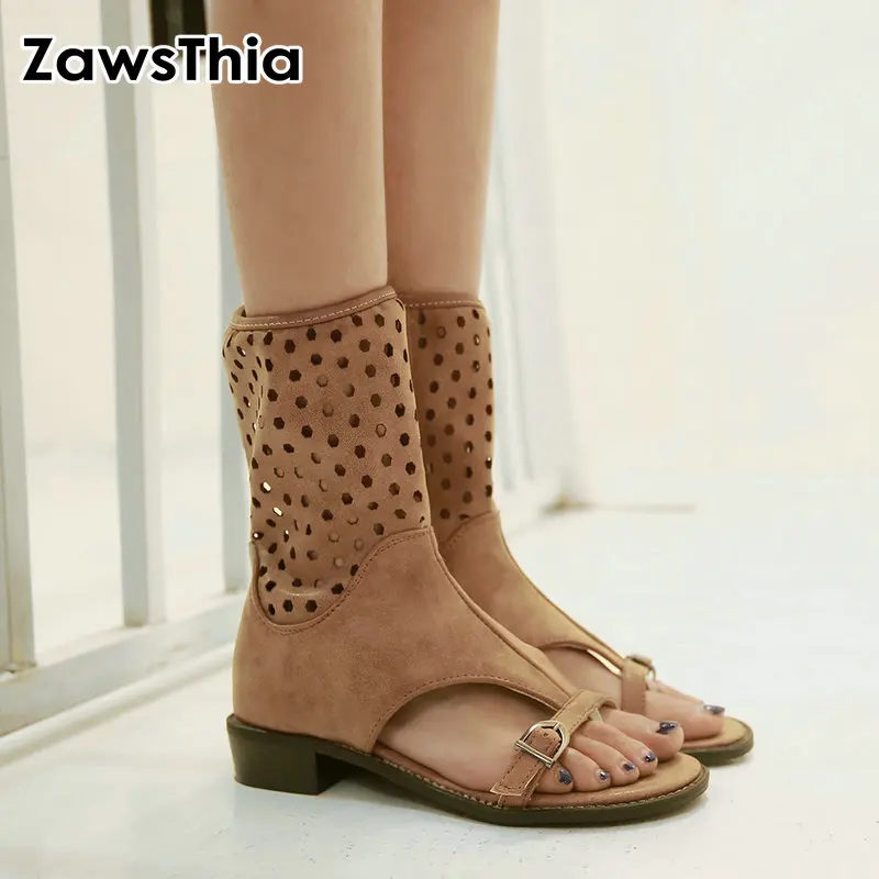 

ZawsThia 2019 summer woman shoes open toe casual flats female shoes buckle cut out hallow breathable women ankle boots sandals