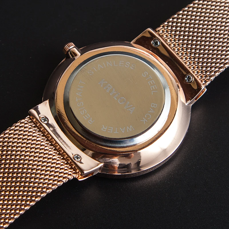 KRYLOVA Fashion Womens Watches Top Brand Luxury Quartz Watch Men Casual Slim Mesh Steel Waterproof Sport Watch Relogio Masculino