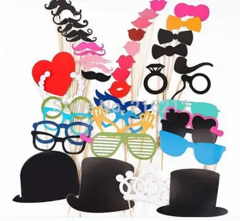 

Photo Booth Prop Mustache Eye Glasses Lips Set of 44 on a Stick Mask Funny Wedding Party Photography
