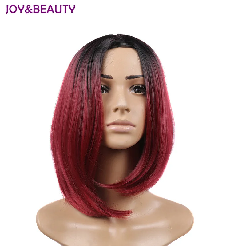 

JOY&BEAUTY 12inch African American Bob Wigs Short Shoulder Length Ombre Burgundy Blonde Brown 4 Colors Straight Synthetic Wigs