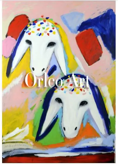 Hand Painted Reproduction Animal Oil Painting on Canvas for Room Decor Color Sheep Head Menashe Kadishman Art Imitation Painting32423