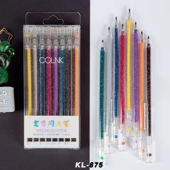 

4 set/Lot Metallic 8 colors highlighter pen Bling bling glitter color drawing scrapbook album tools Stationery School art A6596