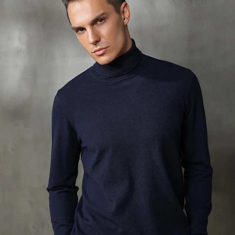 

Autumn Winter Men Knitwear Stylish Turtleneck Sweater Pullovers Male Slim Fit Elasticed Sweater Cashmere Blend Woolen Sweater