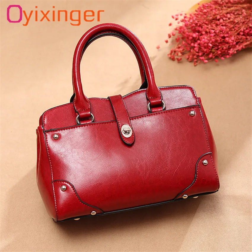 

Oyixinger Women Designer Oil Wax Leather Vogue Shoulder Bag Luxury Retro Tote Handbags For Female Bags 2018 New Crossbody Bags