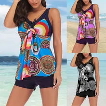 Женское Танкини комплект бикини плюс размеры 5XL плавки с цветочным принтом Мягкий Push Up платье Купальник обувь для девочек Высокая талия