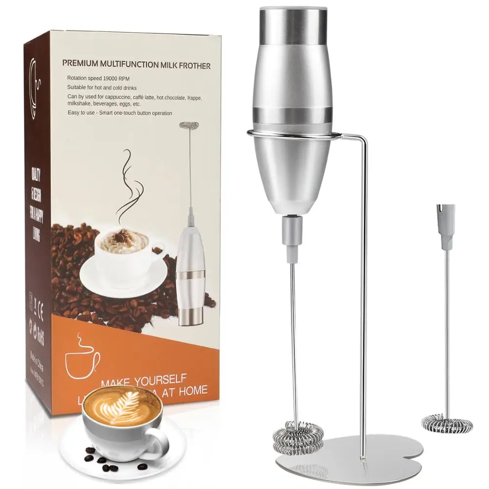 

Onme Electric Stainless Steel Milk Frother Kit Auto Stirrer Kitchen Tools With Extra Whisk Head for Cappuccino Coffee Egg Beater