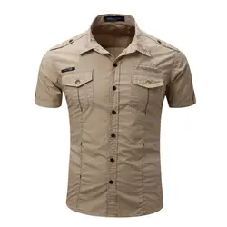 2018 летняя однотонная повседневная мужская рубашка с коротким рукавом, отложным воротником и пуговицами, тонкие армейские рубашки, мужские