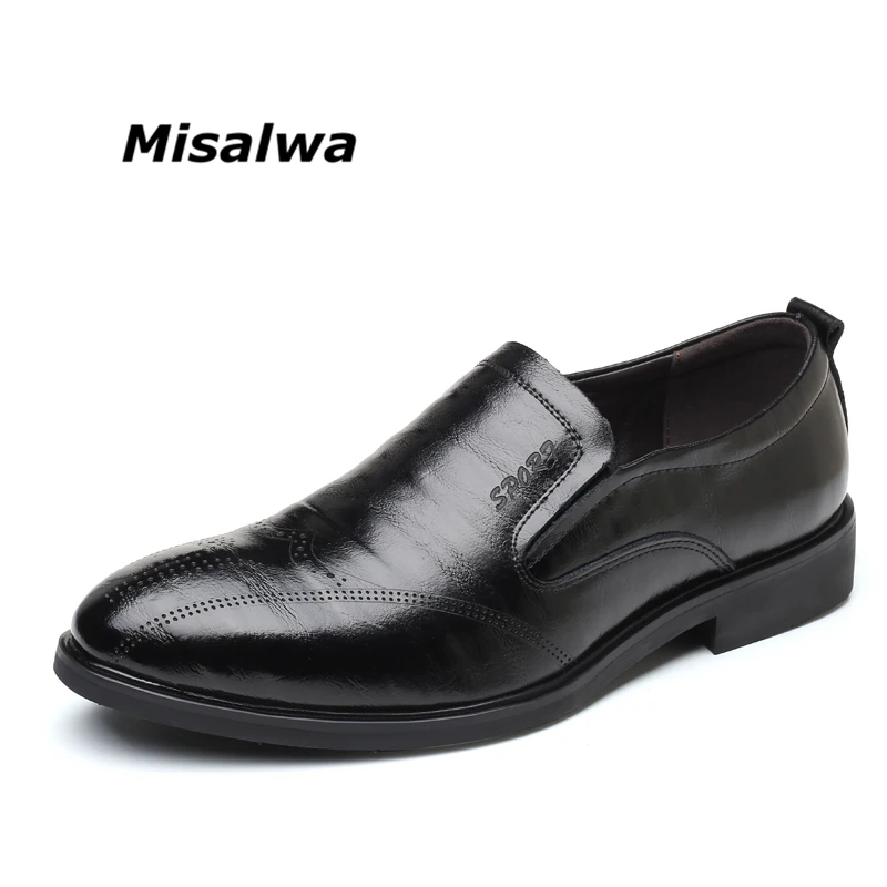 Misalwa/мужские черные, коричневые модные стильные свадебные туфли без шнуровки, деловые броги, оксфорды, мужские туфли в стиле Дерби