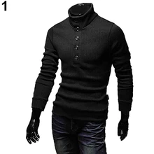 Men’s Casual Button Solid Color Slim Fit Stand Collar Knitwear Pullover Sweater