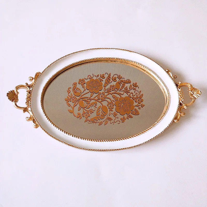 Oval Resin Mirror Green Storage Trays Jewelry Dish Dessert Cake Plate