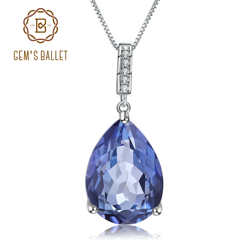 

GEM'S BALLET 100% 925 Sterling Silver 10.68Ct Natural Iolite Blue Mystic Quartz Pendant Necklace for Women Wedding Fine Jewelry