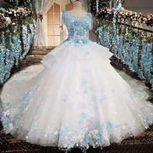Свадебное платье для девочек с голубыми кружевными цветами, Интернет-магазин китайских платьев noiva, свадебное платье vestido de noiva