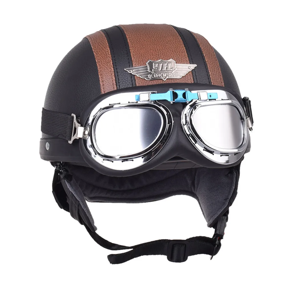 YOHE мотоциклетный шлем кожа ретро пилот Чоппер половина шлемы каски Casco