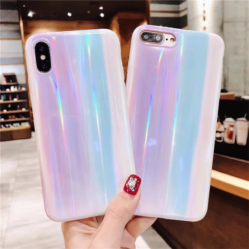 

JAMULAR Glossy Shining Laser Marble Phone Case For iPhone XS MAX XR X 8 6 6s Plus Soft Pink Back Cover For iPhone 7 Bling Coque