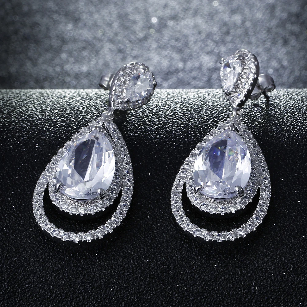 New Big Earrings For Party Fashion Jewelry Black Water Drop Stones Large Copper Large Women Earrings