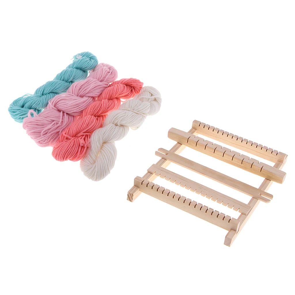 Wooden Traditional Weaving Loom Knitting Tools Handloom Machine Frame with 4  Woolen Yarn for DIY Crafts