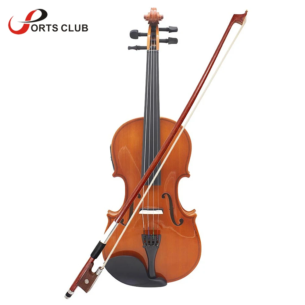 

4/4 Full Size Violin Natural Acoustic EQ Violin Fiddle Solid Wood Spruce Face Board with 6.35mm Wire Bow Rest Rosin String Case