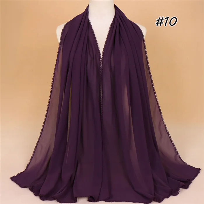 Шифоновый кружевной боковой шарф черно-белый женский мусульманский хиджаб обертывания горячая распродажа - Цвет: color 10