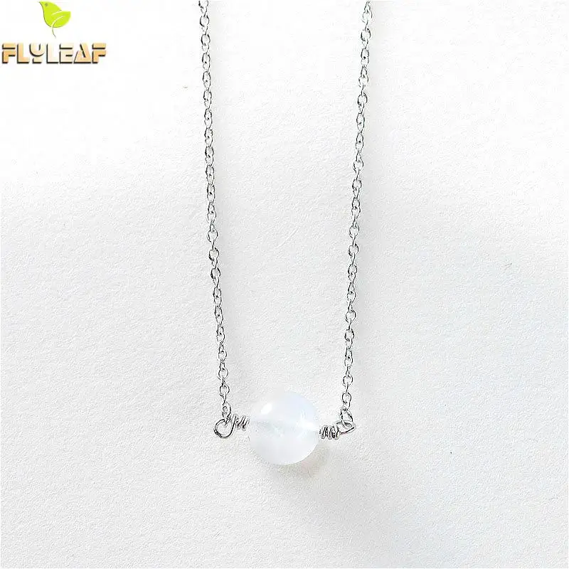 

Flyleaf 100% 925 Sterling Silver Round Moonstone Pendant Necklaces For Women Simple Personality Fashion Party Jewelry