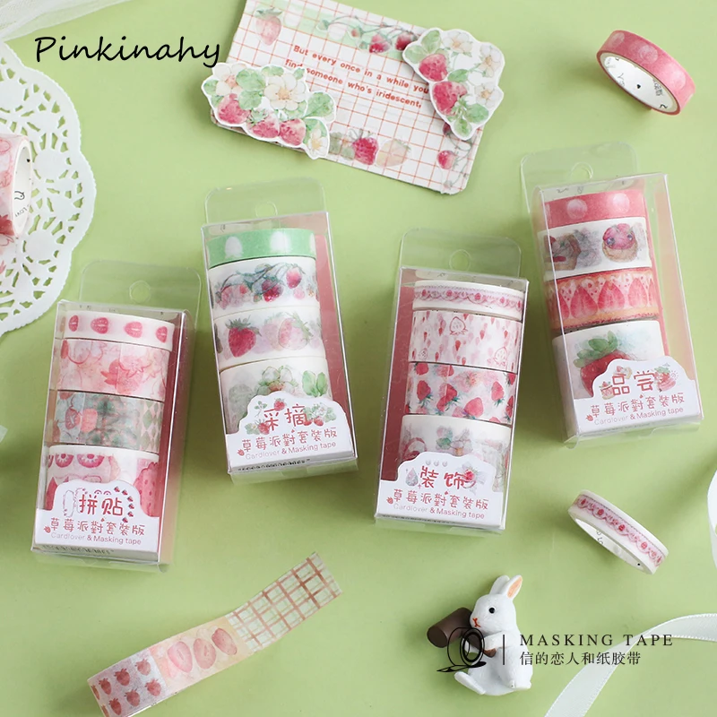 

Kawaii Gold Foil Strawberry party Bullet Journal Washi Tape Set Adhesive Tape DIY Scrapbooking Sticker Label Masking tapes