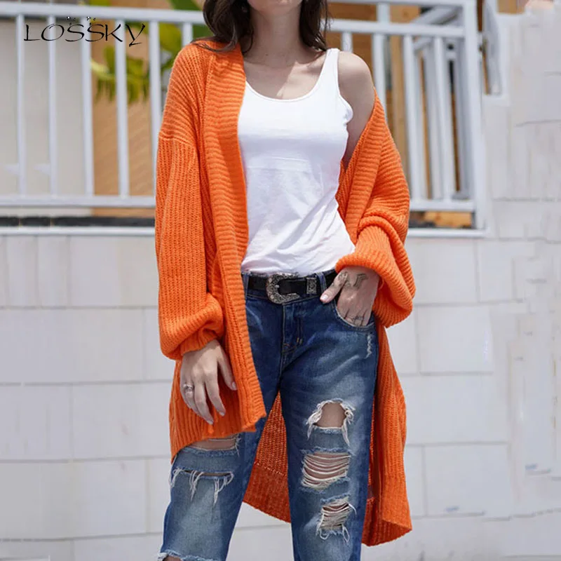 

Lossky Long Sweater Cardigan Women Knitted Long Sleeve Autumn Winter Coats Oversize Casual Office Ladies Warm Outwear Streetwear