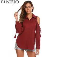 FINEJO Blouse Women Autumn Curved Hem Button Tie Up Casual Shirt Long Sleeve Hollow Out Shoulder New Fashion Slim Feminine Tops FINEJO Blouse Women Autumn Curved Hem Button Tie Up Casual Shirt Long Sleeve Hollow Out Shoulder New Fashion Slim Feminine Tops