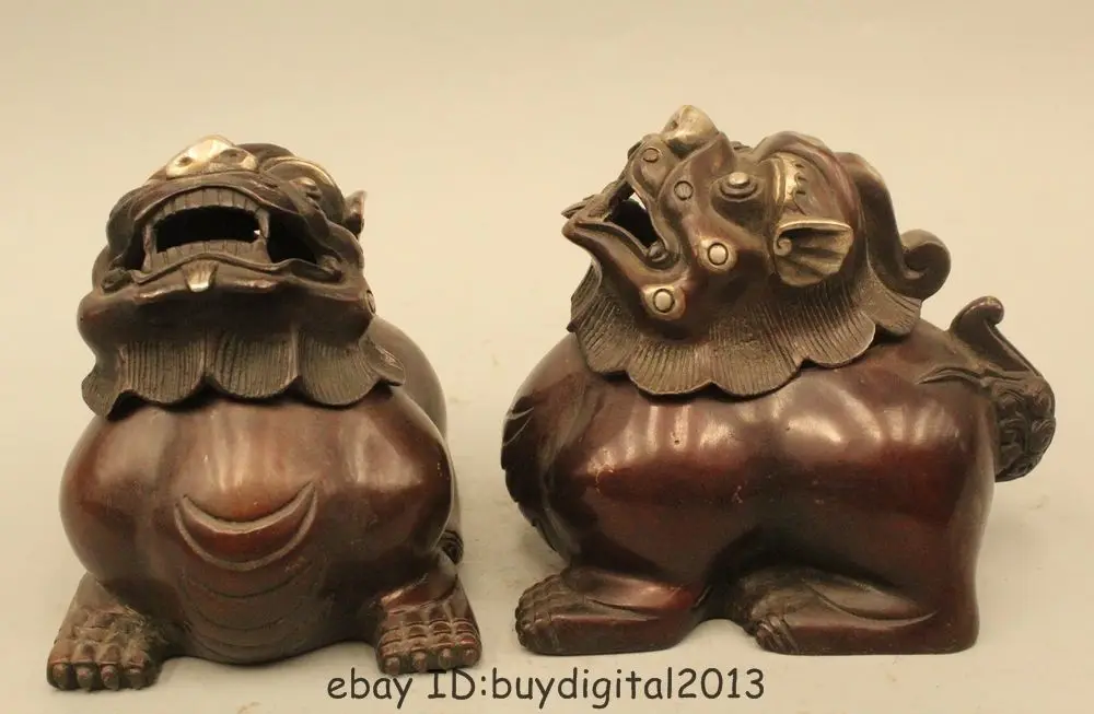 

DS 5" China Chinese Dynasty Palace Purple Bronze Lion Incense Burner Censer