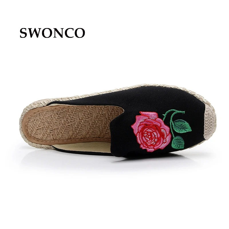 Женские летние шлепанцы SWONCO модная женская обувь из пеньковой соломы с цветами