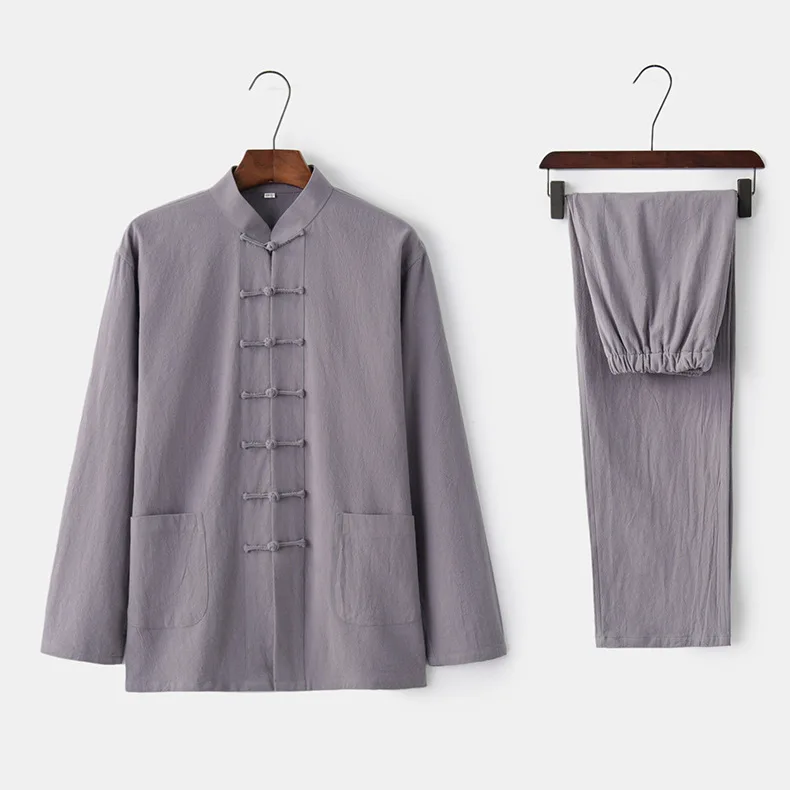 

Chinese Tang Dynasty Sets Clothing Single Breasted Wing Chun Summer Men Cotton Linen Suit Loose Mandarin Collar Kung Fu Set