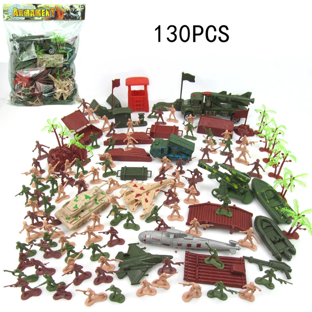 

Military Model World 130 Pcs Sea Land and Air Force Scenes Sandbox Set Non-toxic Children Game Enhance Creativity Gift For Kids