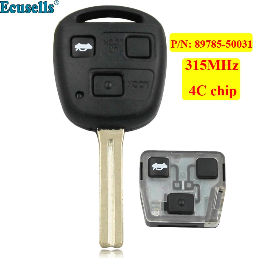 3 кнопки 315 МГц с 4C чипом дистанционного брелока для Lexus ES300 GS300 GS400 GS430 LS400 IS300 RX300 с коротким лезвием