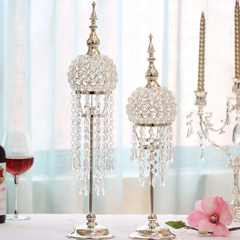 الراقية أوروبا الفضة مطلي شمعدان الزفاف الجدول محور الديكور Candlestand الحديثة الأزياء حامل شموع كريستال