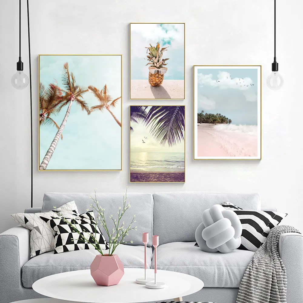 Landscape Wall Art Canvas Prints Pineapple Wall Pictures For Living Room Beach Coconut tree Poster Vintage Home Decor Unframed