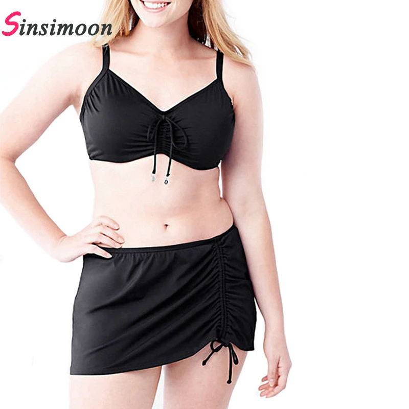 plus size 3xl-5xl push up sexy swimsuit strap bikini solid color black pink bikini woman beachwear two piece swimsuit top+skirt plus-size-black-swimsuit : image plus size 3xl-5xl push up sexy swimsuit strap bikini solid color black pink bikini woman beachwear two piece swimsuit top+skirt plus-size-black-swimsuit