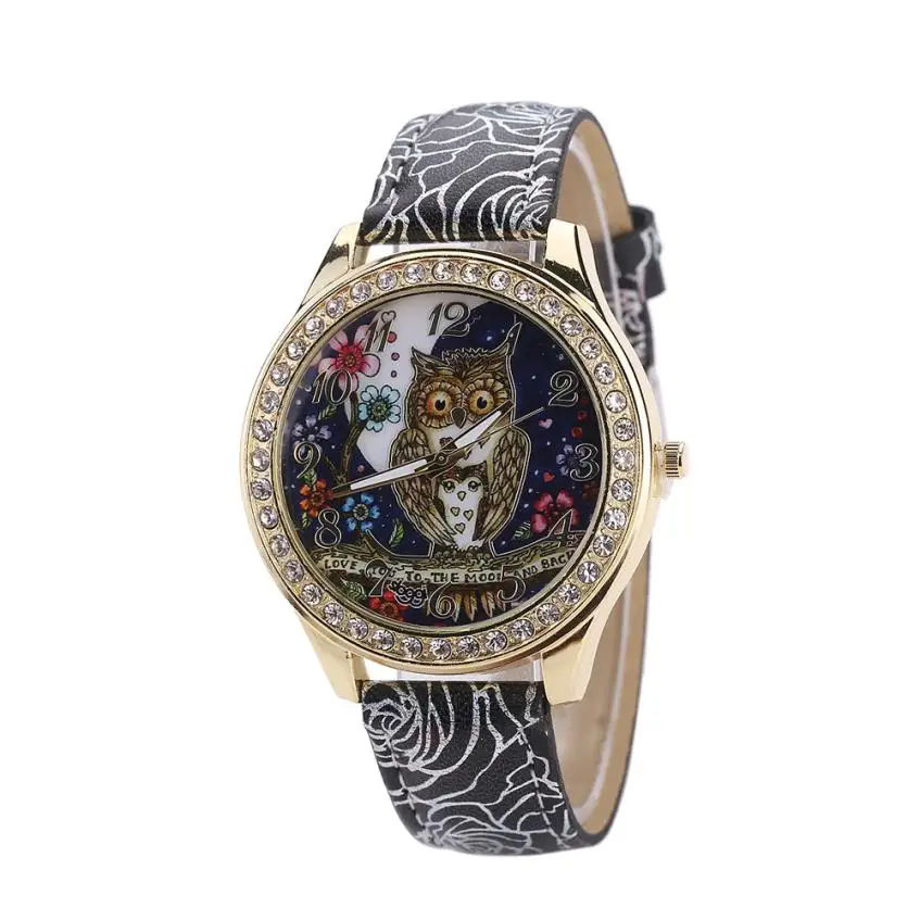 Для женщин моды часы женские Универсальный с рисунком Совы пару моделей Diamond кварцевые часы повседневные Элегантные Стразы Часы