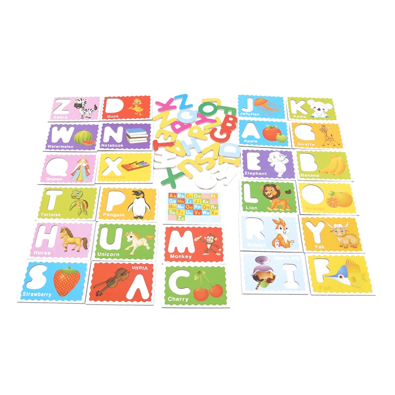 Children's digital letter enlightenment recognition fruit animal awareness card wooden puzzle jigsaw |