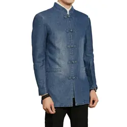 2018 китайский стиль Тан костюм стоячим воротником Мода Повседневное Для мужчин Джинсовые куртки плащ высокого качества Демисезонный
