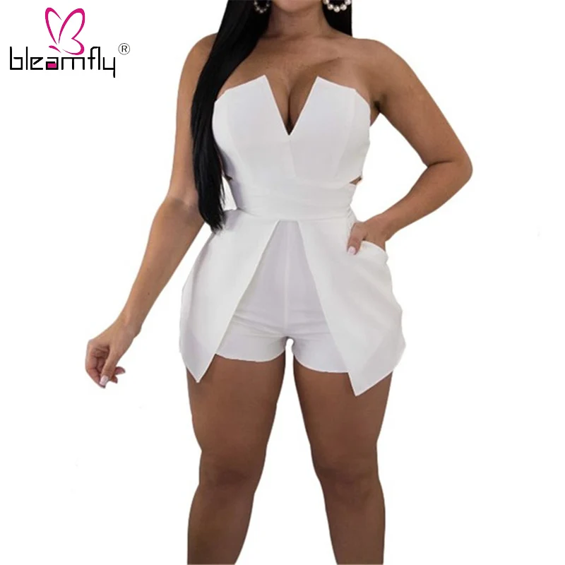

2018 Sexy Strapless Backless Short Playsuit Women Summer Sleeveless Off Shoulder Jumpsuit Mini One Piece Rompers Black White