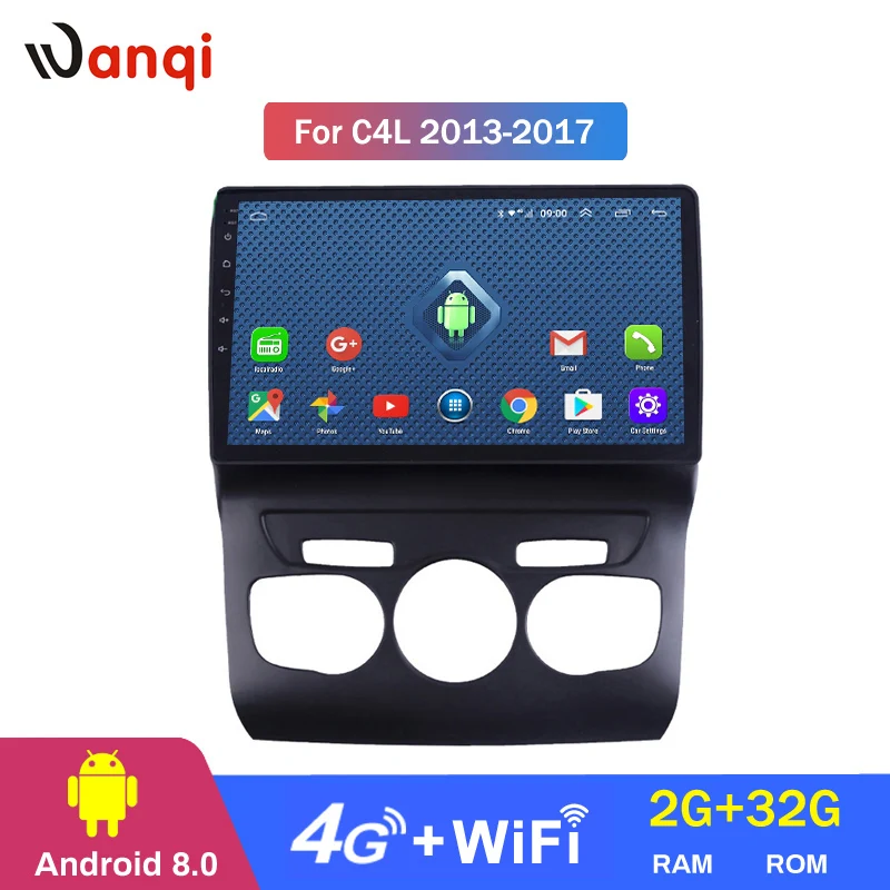 Cheap Wanqi Android 8.0 2+32G  wifi and 4G 2.5D full touch HD screen  For Citroen C4L 2013-2017 GPS  dvd Navigation Multimedia Player 0