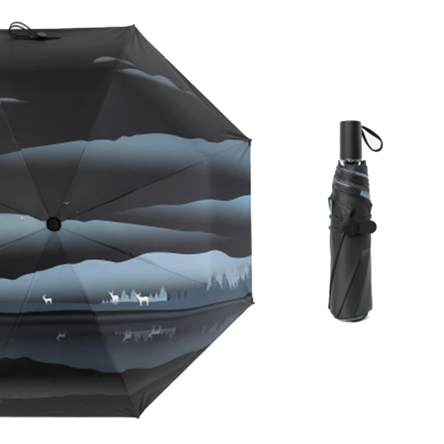 

Retro Creative Umbrella Painting Sunscreen Folding Rain Automatic Clear Umbrella Men White Guarda Chuva Corporate Gifts 50YS002