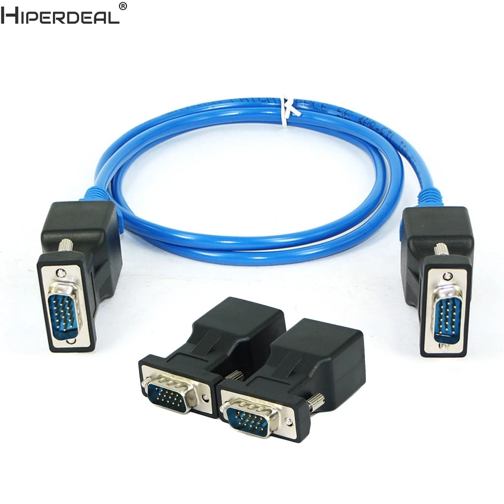 1 Pair VGA Extender Male Female to LAN RJ45 CAT5 CAT6 20M Network Cable Adapter