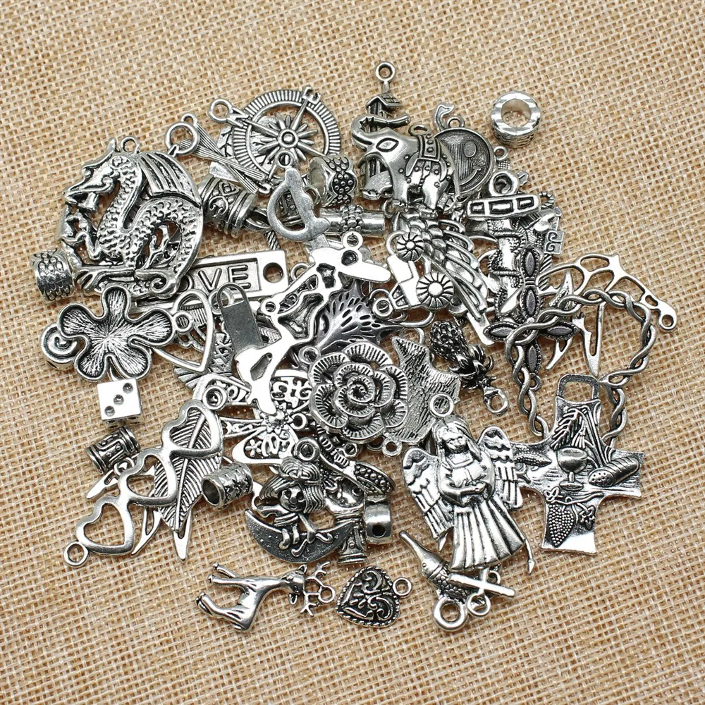 

100g Mixed Styles Antique Gold Antique Bronze Antique Silver Metal Zinc Alloy Charms Pendant For Jewelry Making Accessories