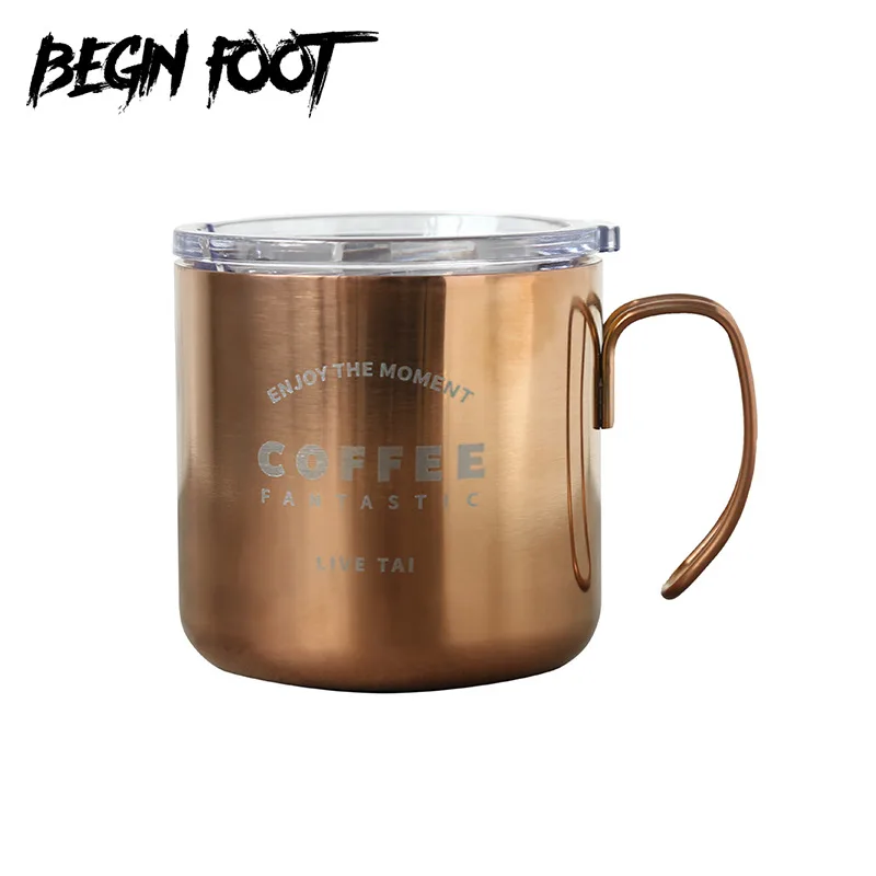 

Northern Europe Industrial Wind 304 Double Stainless Steel Golden Coffee Drinking Glass Breakfast Cup Retro Mug Bar Handle Copo