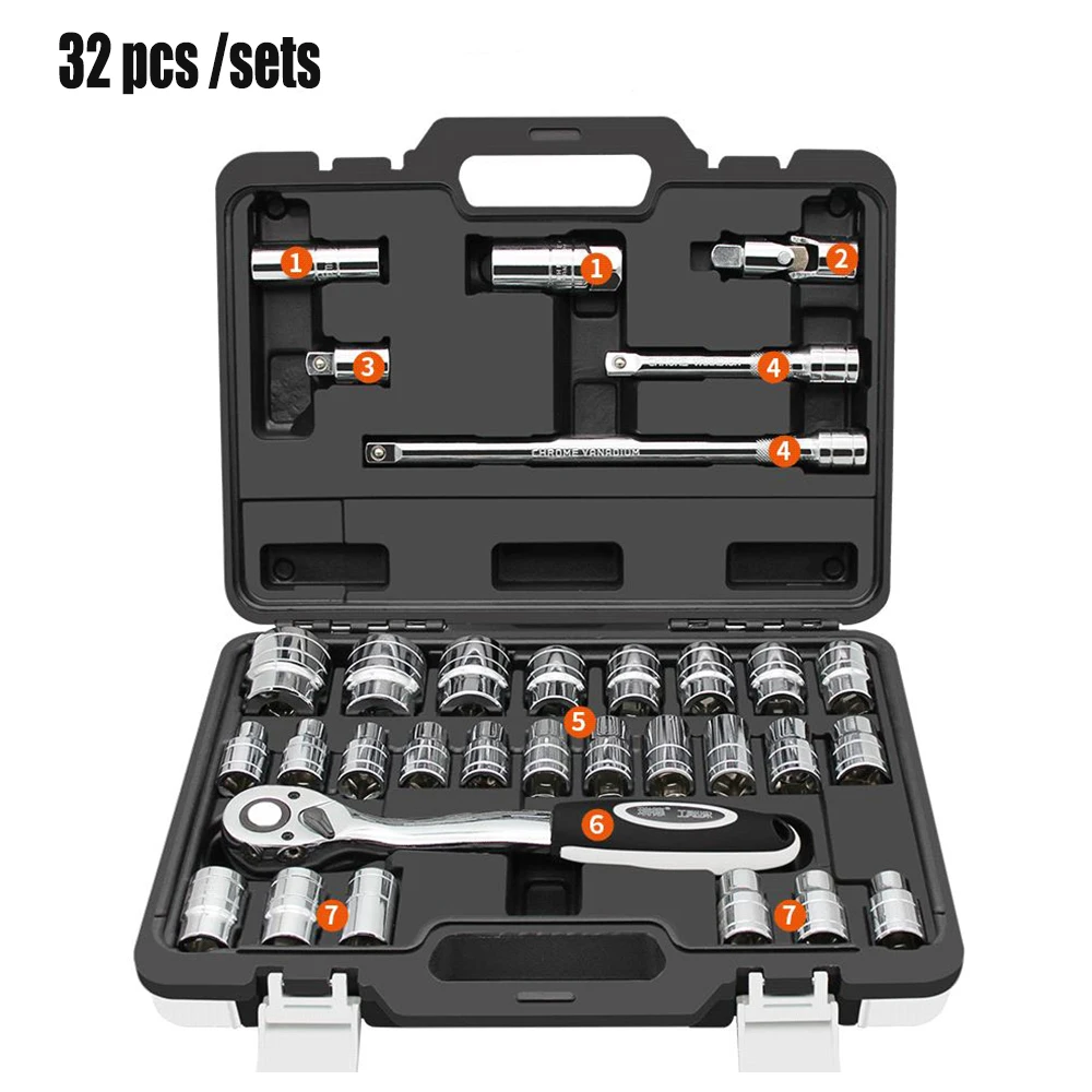 HGhomeart Hand tool Set Car Repair Tools Ratchet Socket Wrench Tool Set of Batch Head Home Repair Tool Set