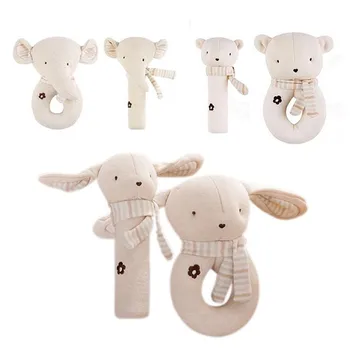 

2pcs/set Cotton Grasp Elephant Bear Rabbit Infant Baby Rattle Organic Animal Hand Stick Toy Squeaker Developmental Appease Toy