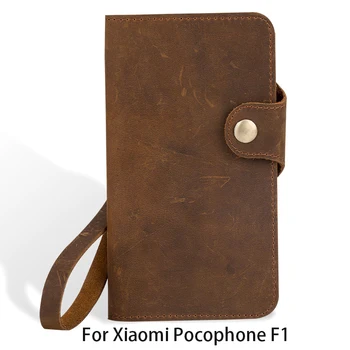 

Genuine Leather Flip Phone Case For Xiaomi Pocophone F1 case Vintage leather Cover For xiaomi 5S 6 A1 A2 Max 2 3 Redmi Note 5