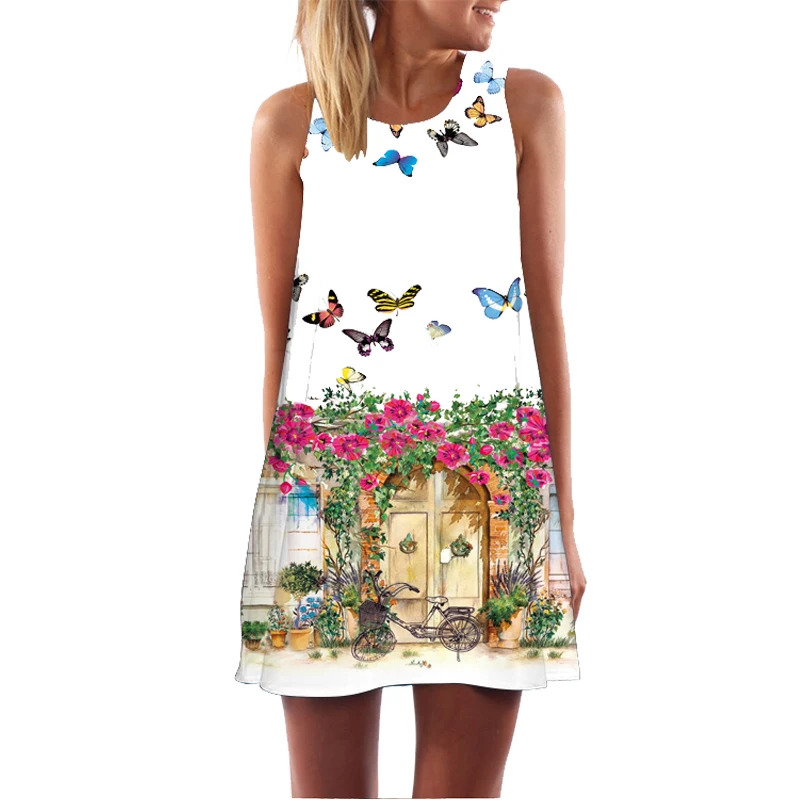 

BHflutter Bohemian Dress Boho Style 2018 New Arrival Women Dress Floral Print Casual Beach Dress Sleeveless Shift Summer Dresses