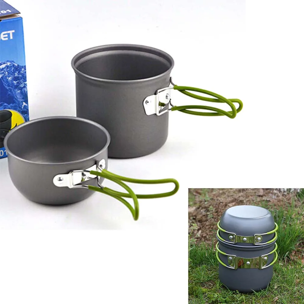 Portable Outdoor Cooking Set Pot Bowl Set Anodised Aluminum Non stick