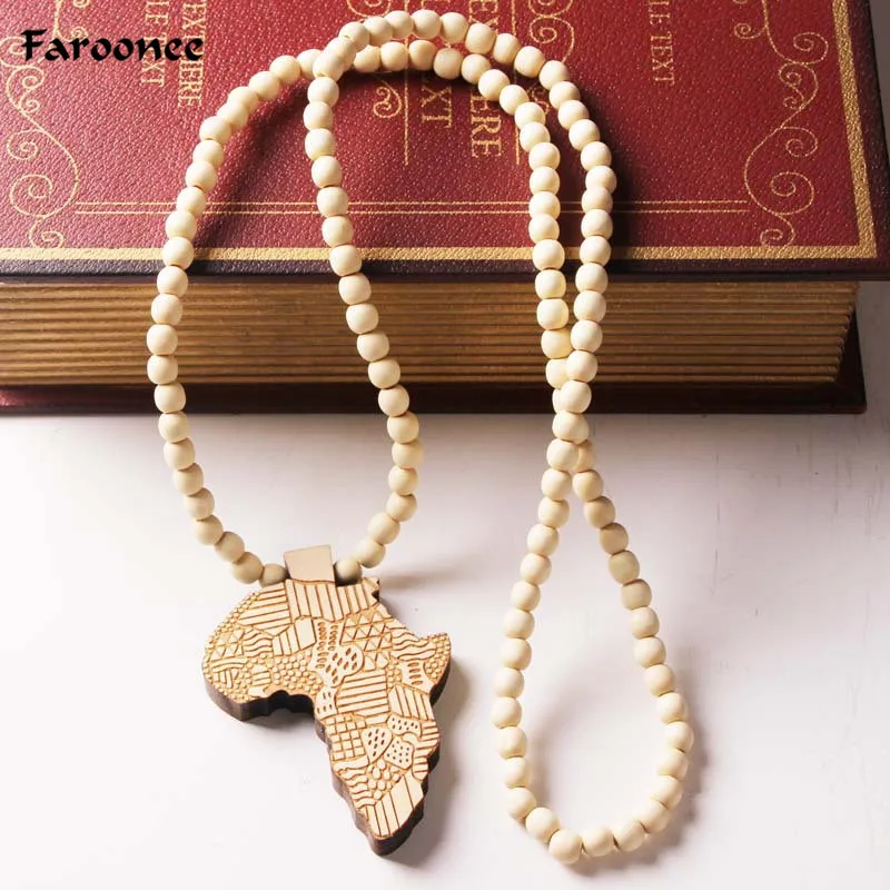 

2018 Handmade Wood Africa Map Pendant Necklace Unisex Hip Hop Beads Long Chain Wooden Charms Necklaces Jewelry Gifts S1003