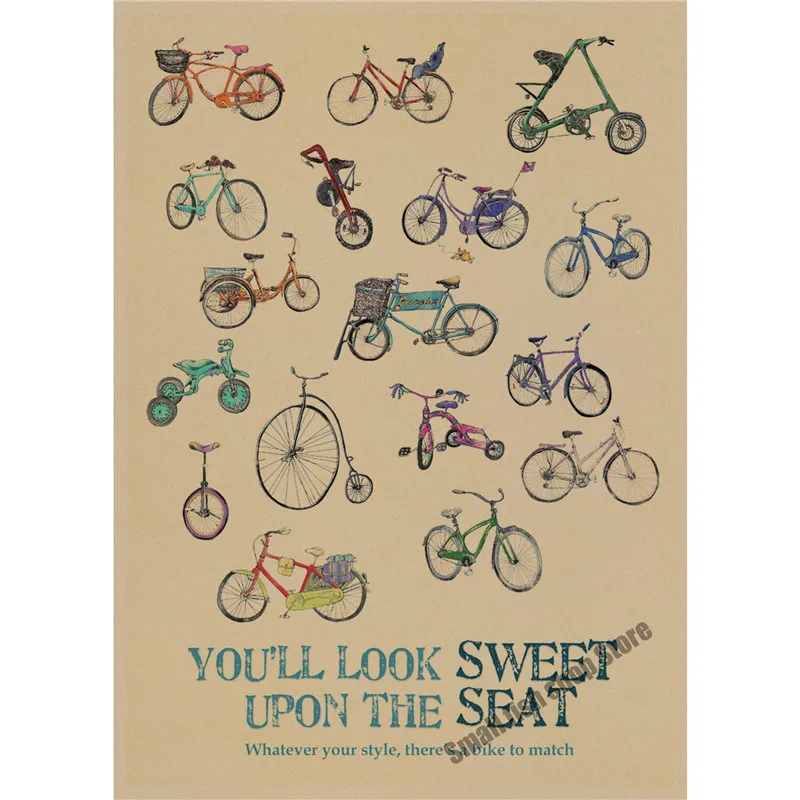 Транспорт велосипед ретро плакат, крафт-бумага Бар Кафе домашний декор живопись стикер стены - Цвет: Цвет: желтый